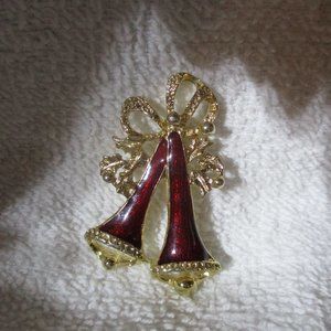 Women's Red Bells and Bow Brooch
